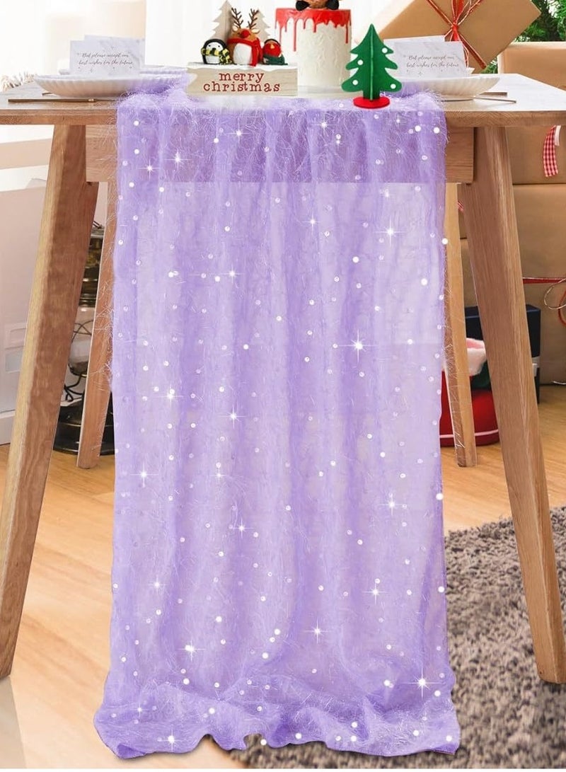 Tulle Sequin Decorative Tablecloth, Wedding, Festival, Birthday, Dinner, Graduation Decoration, Indoor And Outdoor Party Supplies For Home, Restaurant, Hotel, Cafe (28x275cm, Purple) - Image 1
