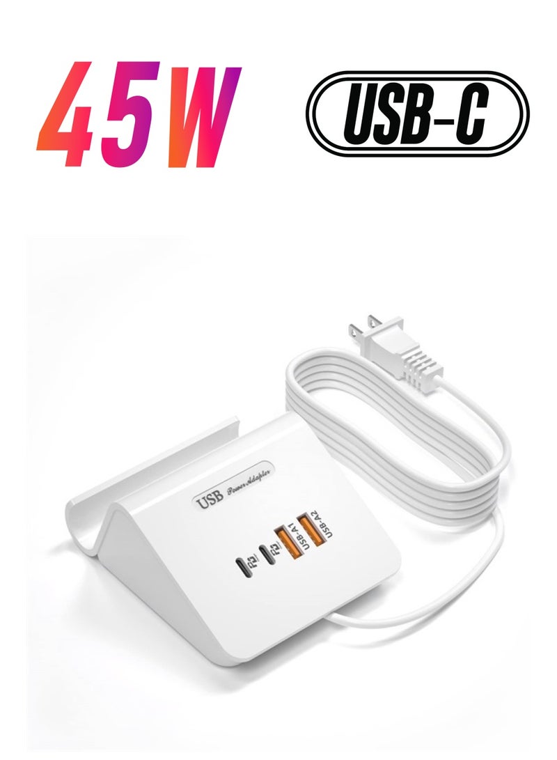 VHBW USB C Charging Station 45W, 4 Port Multiple USB Charging Station with 2 USB C & 2 USB A, 20W PD Fast Charger for Multiple Devices for iPhone 13/12/11, Samsung Galaxy, iPad, Pixel 4/3【UL Listed】 
