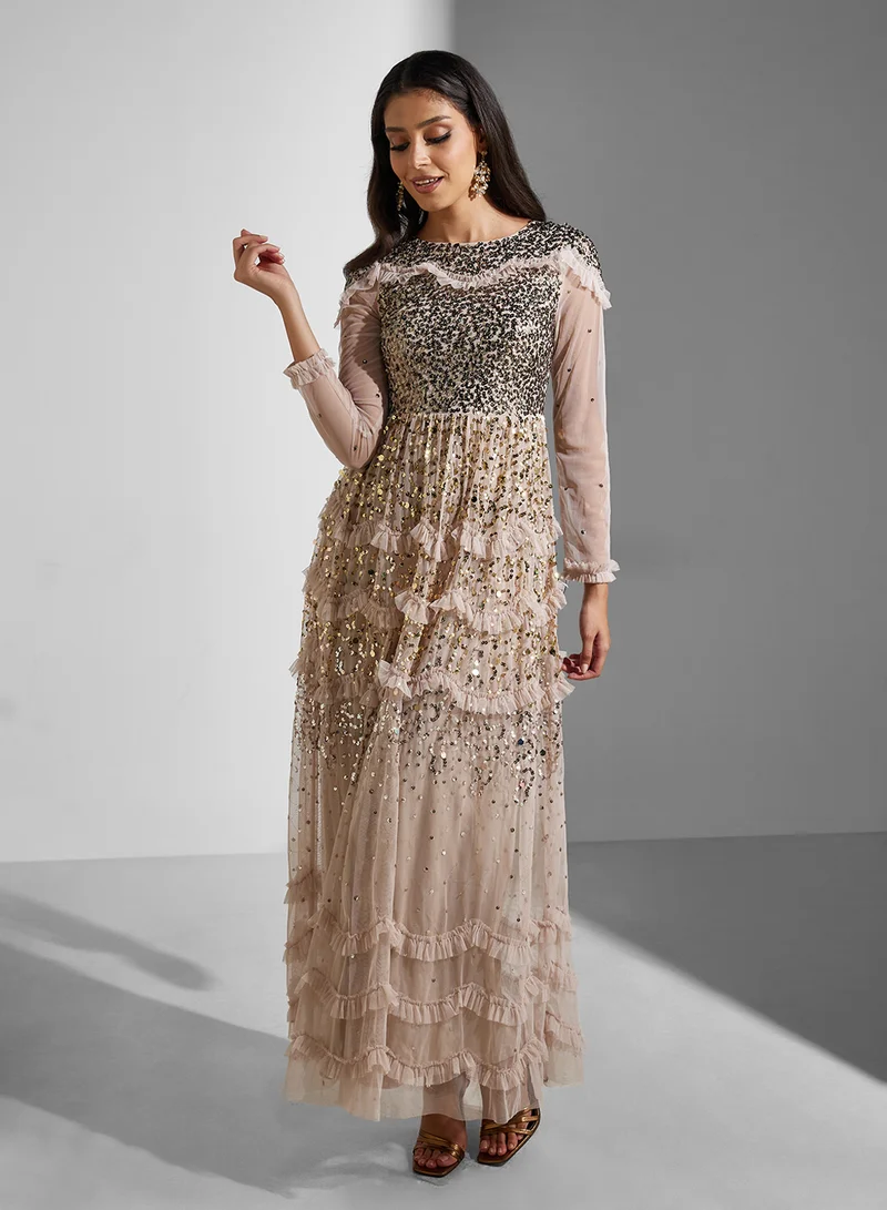 Amelia Rose Sequin Ruffle Gown Dress