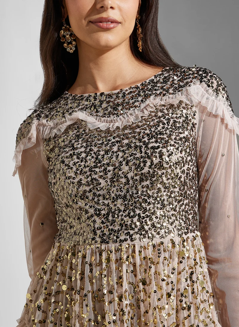 Amelia Rose Sequin Ruffle Gown Dress