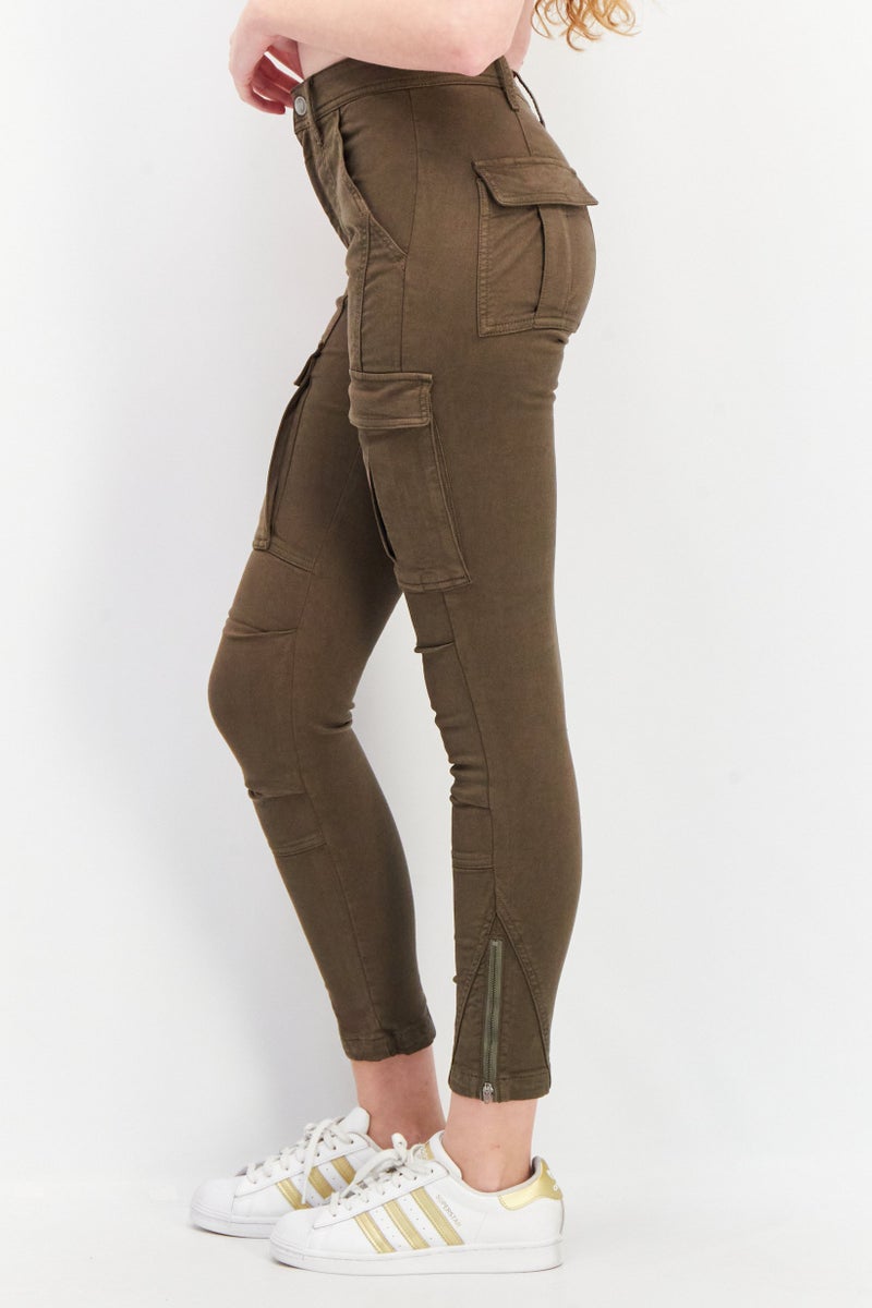 joie Women Skinny Fit Plain Cargo Pants, Khaki - Image 3