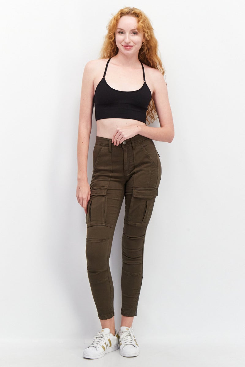 joie Women Skinny Fit Plain Cargo Pants, Khaki - Image 4