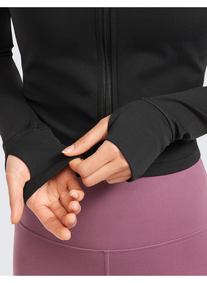 CRZ YOGA - CRZ YOGA Womens Butterluxe Full Zip Cropped Workout Jackets Slim Fit Lightweight Athletic Yoga Jacket with Thumb Holes Black Medium - Image 1