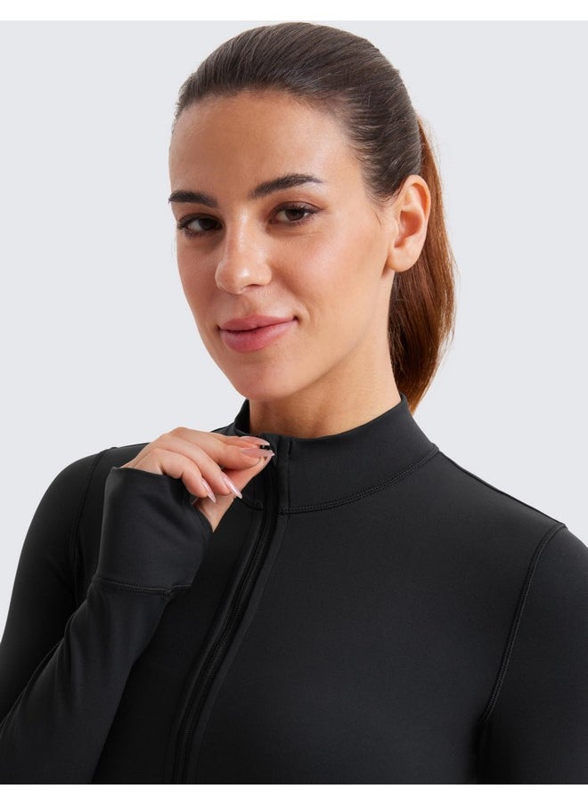CRZ YOGA - CRZ YOGA Womens Butterluxe Full Zip Cropped Workout Jackets Slim Fit Lightweight Athletic Yoga Jacket with Thumb Holes Black Medium - Image 1