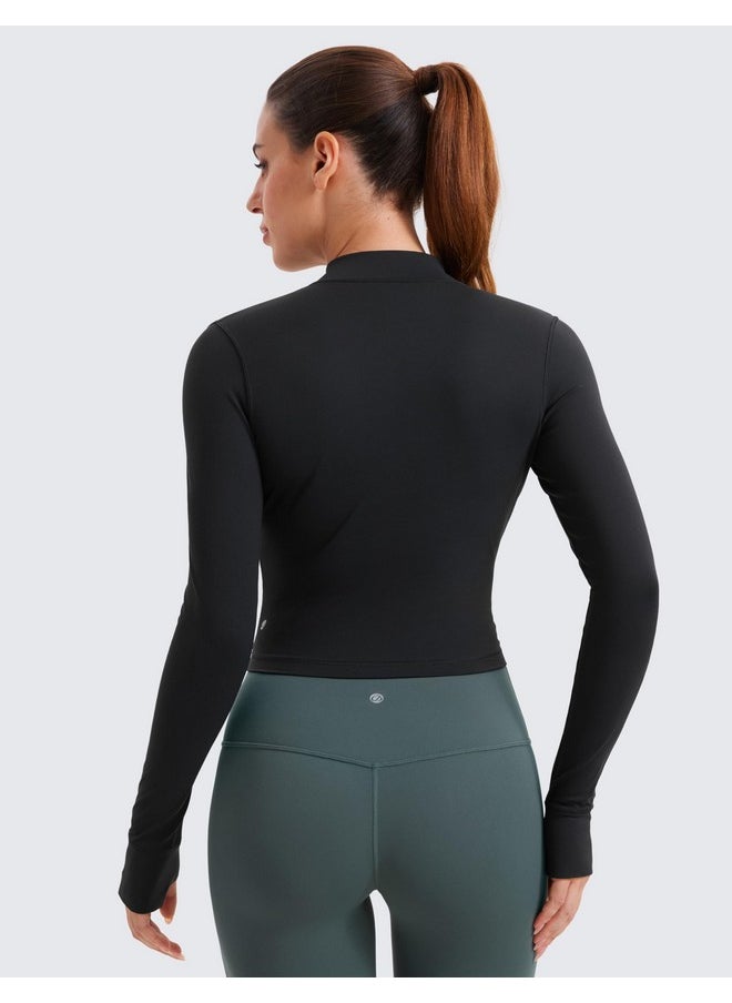 CRZ YOGA - CRZ YOGA Womens Butterluxe Full Zip Cropped Workout Jackets Slim Fit Lightweight Athletic Yoga Jacket with Thumb Holes Black Medium - Image 1