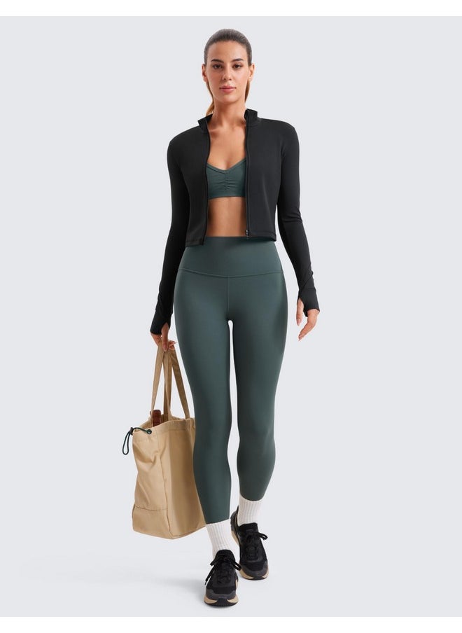CRZ YOGA - CRZ YOGA Womens Butterluxe Full Zip Cropped Workout Jackets Slim Fit Lightweight Athletic Yoga Jacket with Thumb Holes Black Medium - Image 1