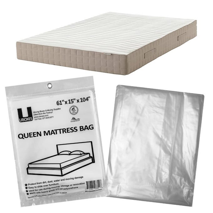 QUEEN MATTRESS CLEAR PLASTIC POLY COVERS 61 X 15 X 104 INCH HEAVY DUTY 2 MIL 1 PACK