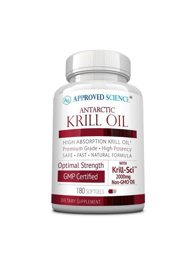 Approved Science Krill Oil - 2000mg Antarctic Krill Oil, 650mcg Astaxanthin - 260mg EPA, 160mg DHA - 180 Softgels - Image 1