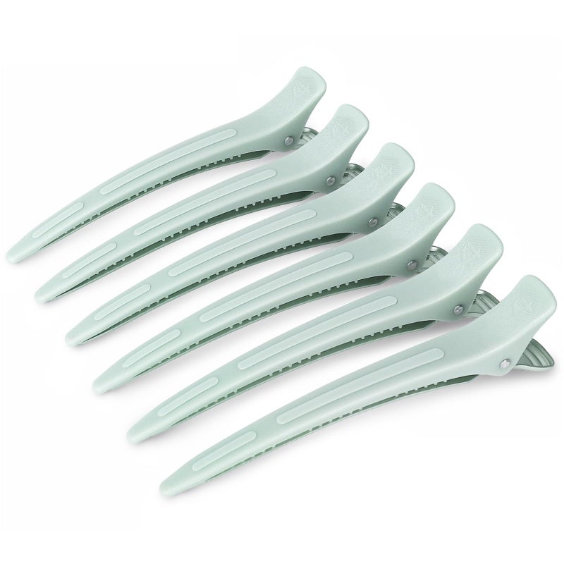 AIMIKE 4.8" Hair Clips for Styling â€“ Built-In Silicone Band Duckbill Hair Clips, No-Crease Sectioning Clips for Thick, Curly Hair, Ideal for Makeup, Hairstyling & Rollers, 6-Pack, Sage Green - Image 1