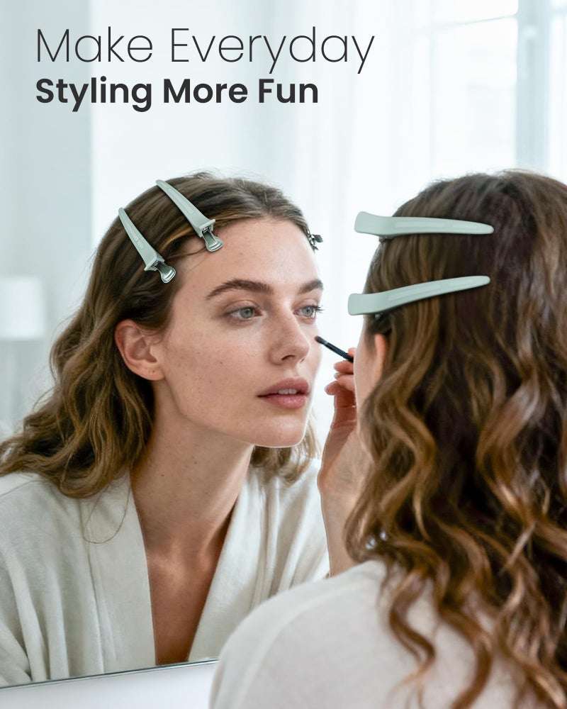 AIMIKE 4.8" Hair Clips for Styling â€“ Built-In Silicone Band Duckbill Hair Clips, No-Crease Sectioning Clips for Thick, Curly Hair, Ideal for Makeup, Hairstyling & Rollers, 6-Pack, Sage Green - Image 3