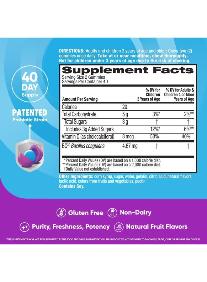 Digestive Advantage Daily Probiotic Gummies for Digestive Health, Gut Health & Immune Support, Probiotics for Men and Women (80ct) - Delicious Natural Fruit Flavor* (Pack of 2) - Image 5