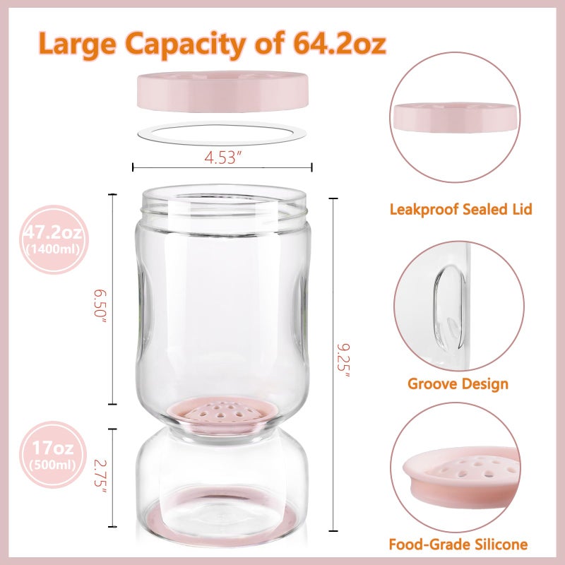 ZENS Pickle Jar with Strainer Flip  64 oz Pickle Container Pickle Juice Separator Hourglass Jar for Olive Keeper  Leakproof Glass Pickle Holder Jars for Pickling Dill Sliced Storage  Gifts for Mom - Image 3