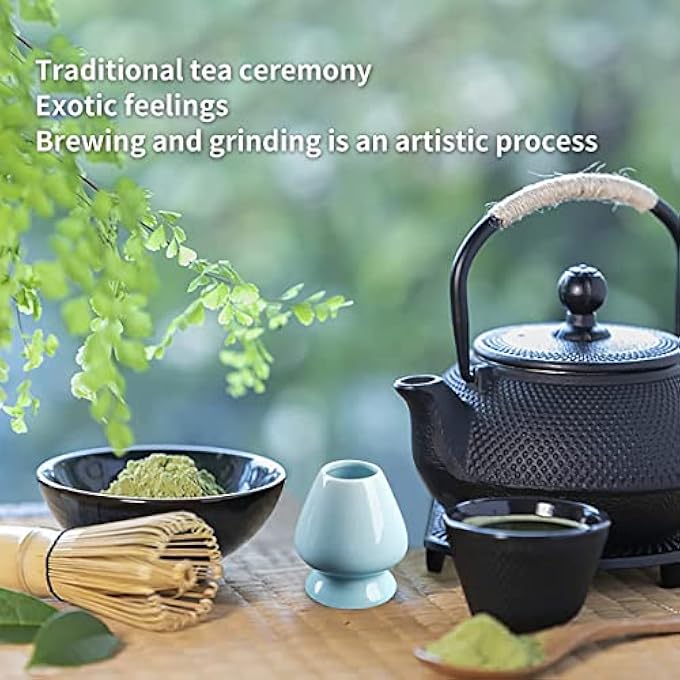 كاست ويف طقم شاي ياباني طقم أدوات ماتشا تقليدي ملحقات حفل ماتشا خلاط ماتشا ملعقة شاي طقم مكون من 3 قطع أزرق - Image 4