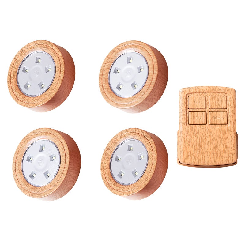 happetite Puck Lights with Remote LED Under Cabinet Lights with Auto Timer Battery Operated Dimmable Under Counter Light for Closet Kitchen Under Counter Hallway Stairs 4 PackOakwood