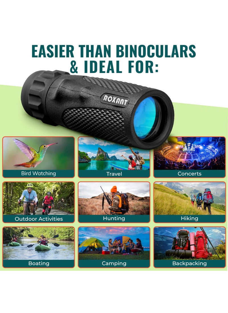 ROXANT Roxant Viper Monocular Telescope - 10x25 High Definition Weatherproof Pocket Telescope with Hand Grip & BAK4 Prism - with Compact, Case, Wrist Strap, etc for Adults High Powered  - Image 2