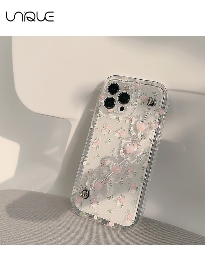يونيك متوافق مع حافظات ايفون 15 برو ، وحافظات نقش الزهور الوردي والأبيض ، وحالات شفافة ، وحافظات مع سلسلة زهور - حافظات هاتف أنيقة وبسيطة - حماية من السقوط TPU - Image 5
