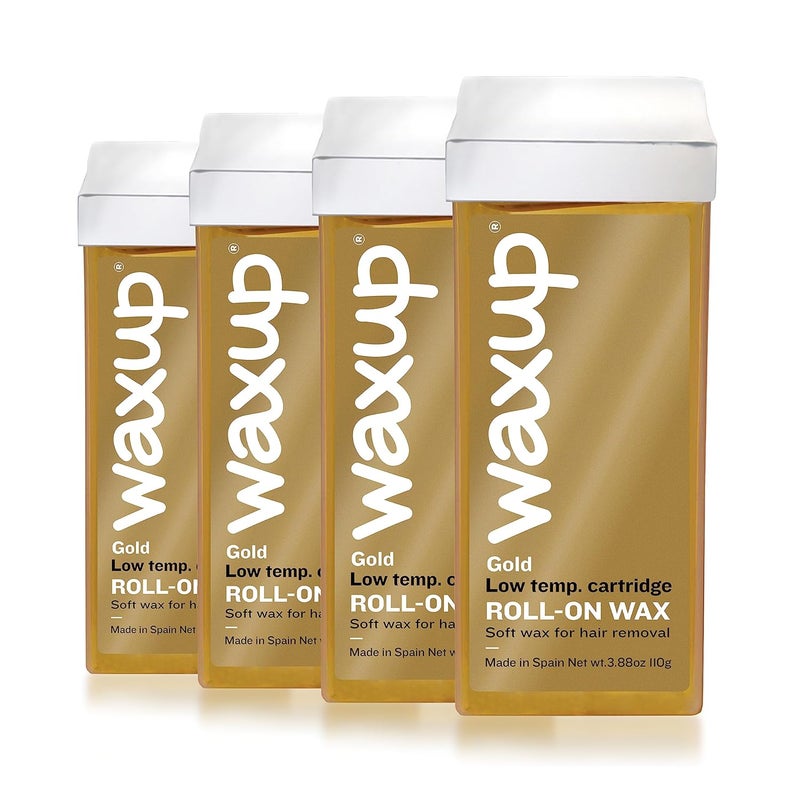 waxup waxup Gold Roll On Wax Hair Removal Wax Cartridge Depilatory Wax Roller Refill for legs and arms 388 Ounce  110g 4 Pack Wax Warmer and Waxing Strips not Included 