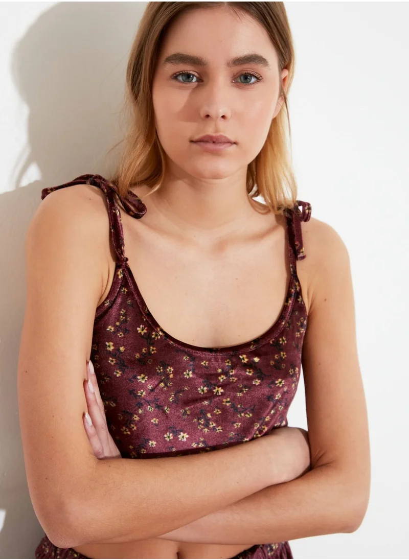 trendyol Valvet Crop Top & Shorts Set