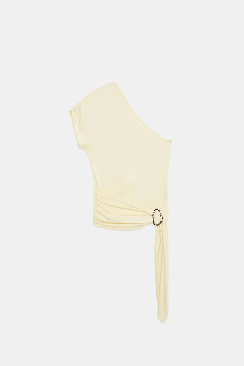 Dilvin Lemon Yellow DILVIN Asymmetrical Tie Detail Blouse for Women | Best Price UAE