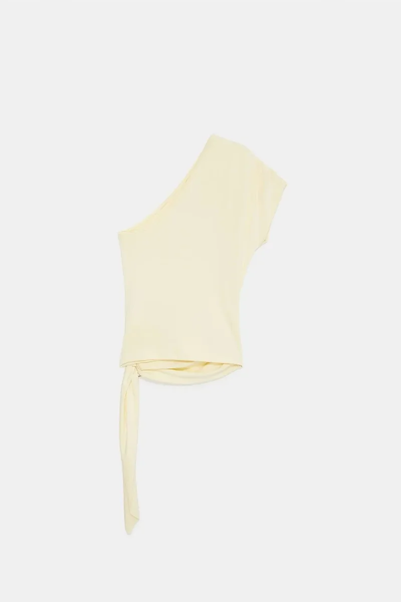 Dilvin Lemon Yellow DILVIN Asymmetrical Tie Detail Blouse for Women | Best Price UAE