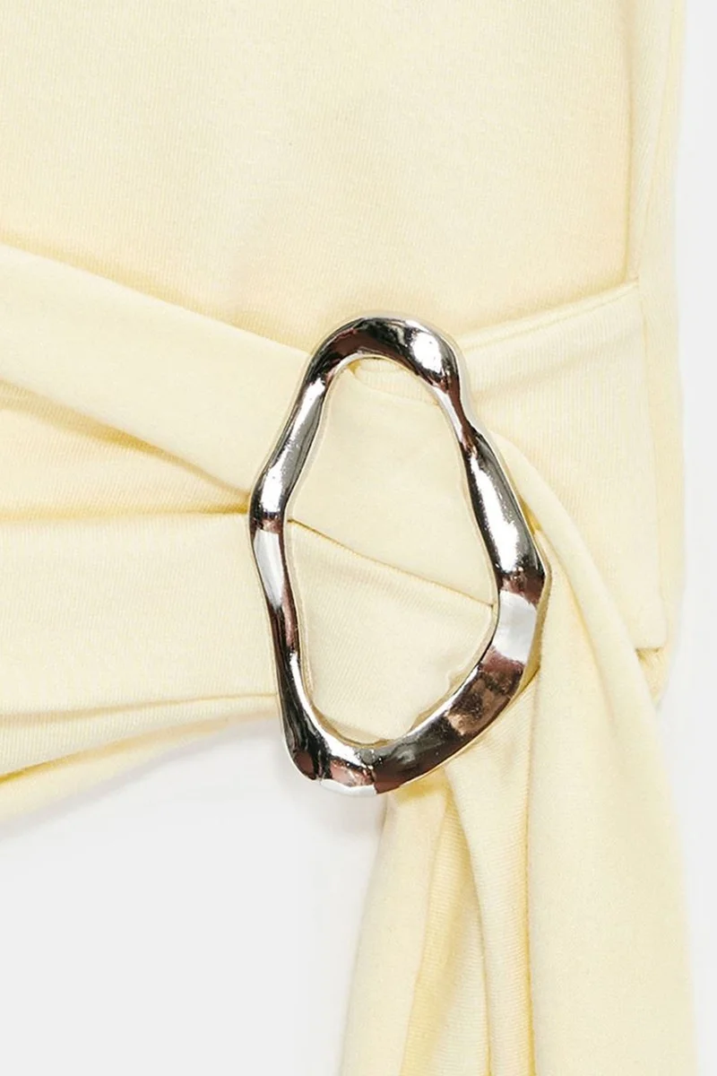 Dilvin Lemon Yellow DILVIN Asymmetrical Tie Detail Blouse for Women | Best Price UAE