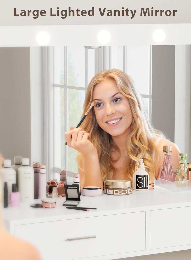 Sharpdo Bedroom Makeup Dressing Table 2-Drawer Dresser Vanity Table 3 Lighting Modes and Adjustable Brightness 90*40*134CM (Does Not Include Dressing Stool) - Image 5