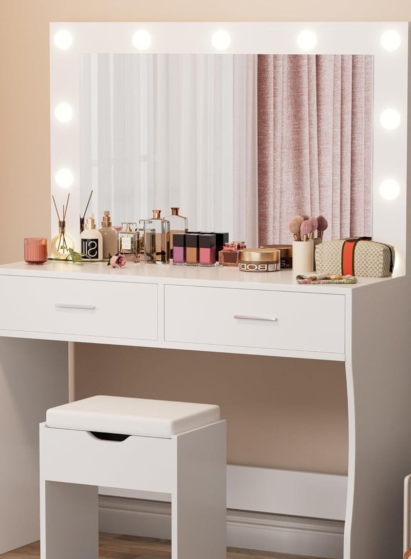 Sharpdo Bedroom Makeup Dressing Table 2-Drawer Dresser Vanity Table 3 Lighting Modes and Adjustable Brightness 90*40*134CM (Does Not Include Dressing Stool) - Image 3