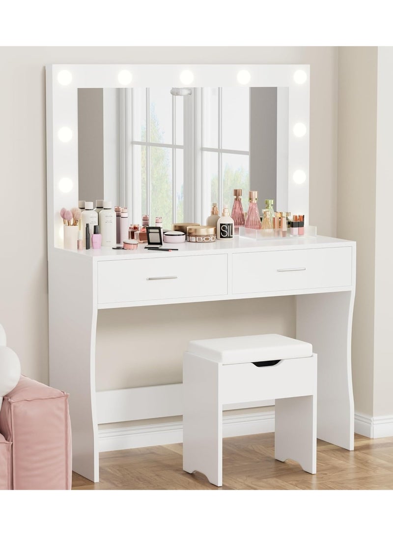 Sharpdo Bedroom Makeup Dressing Table 2-Drawer Dresser Vanity Table 3 Lighting Modes and Adjustable Brightness 90*40*134CM (Does Not Include Dressing Stool) - Image 1