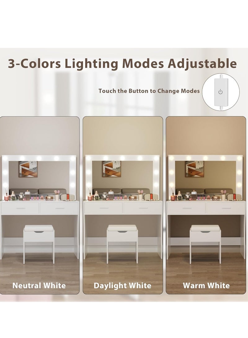 Sharpdo Bedroom Makeup Dressing Table 2-Drawer Dresser Vanity Table 3 Lighting Modes and Adjustable Brightness 90*40*134CM (Does Not Include Dressing Stool) - Image 4