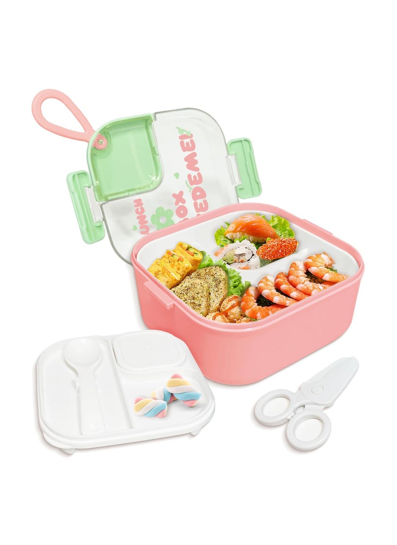 Generic - Lunch Box, Bento Box with Dividers, Salad Lunch Container with Portable Cutlery Set and Leak-proof Sauce Container (Pink) - Image 1