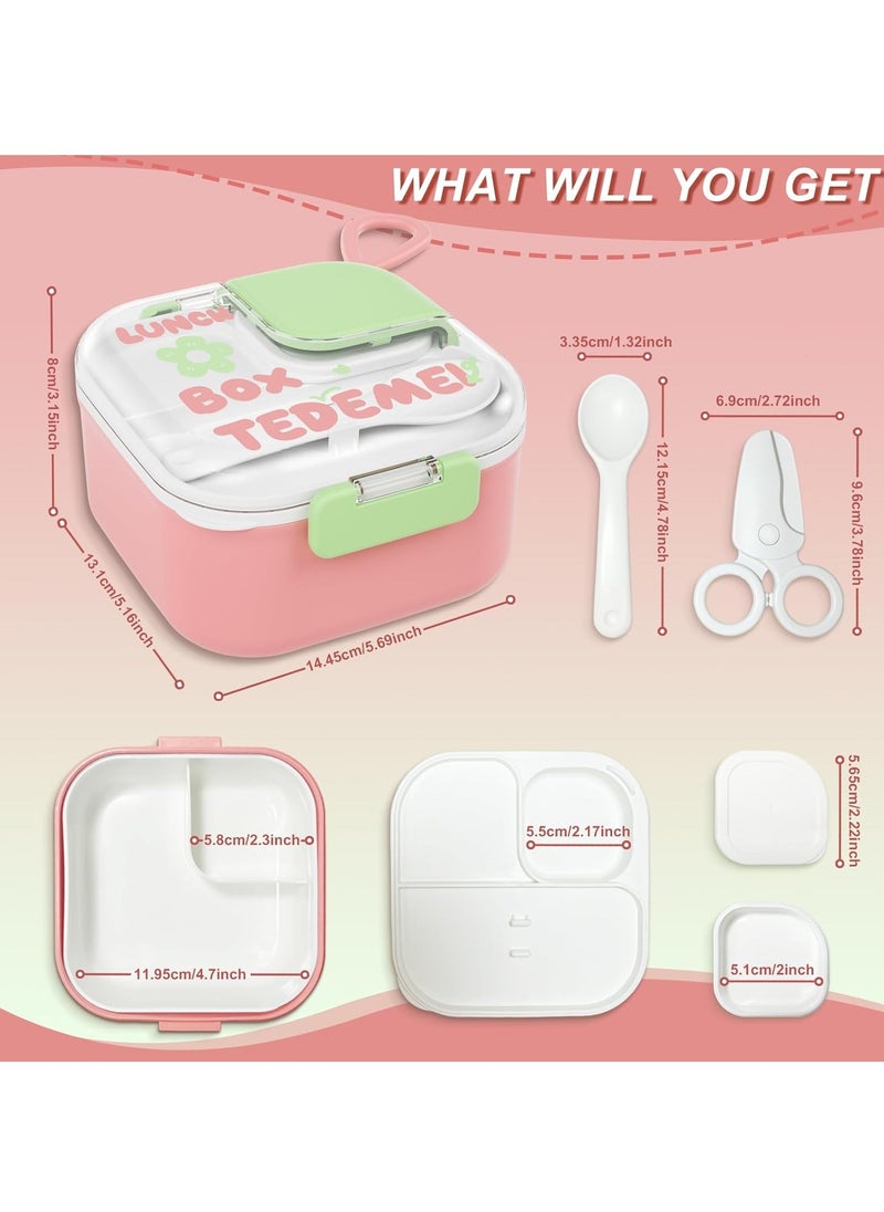 Generic - Lunch Box, Bento Box with Dividers, Salad Lunch Container with Portable Cutlery Set and Leak-proof Sauce Container (Pink) - Image 1
