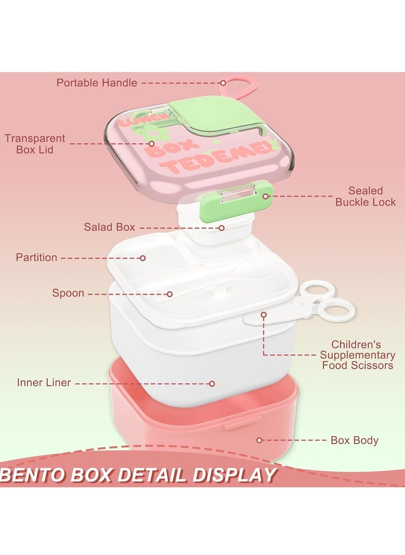 Generic - Lunch Box, Bento Box with Dividers, Salad Lunch Container with Portable Cutlery Set and Leak-proof Sauce Container (Pink) - Image 1