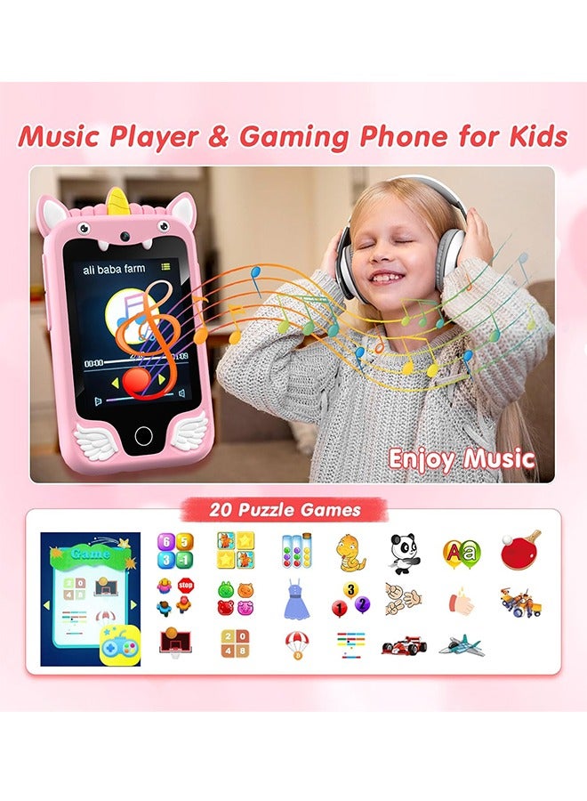Kids Smart Phone Toys for Girls Ages 3-10 Toddler Play Travel Toys with Dual Camera Educational Learning Games Puzzles MP3 Music Player Birthday Gifts for Kids Girls 3 4 5 6 7 8 9 10Year Old - Image 5