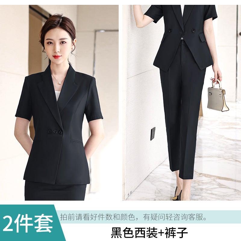 Blue Short-Sleeved Suit Suit Women'S Office Clerk Work Clothes Women'S 2024 Slim-Fit Business Dress - Image 1