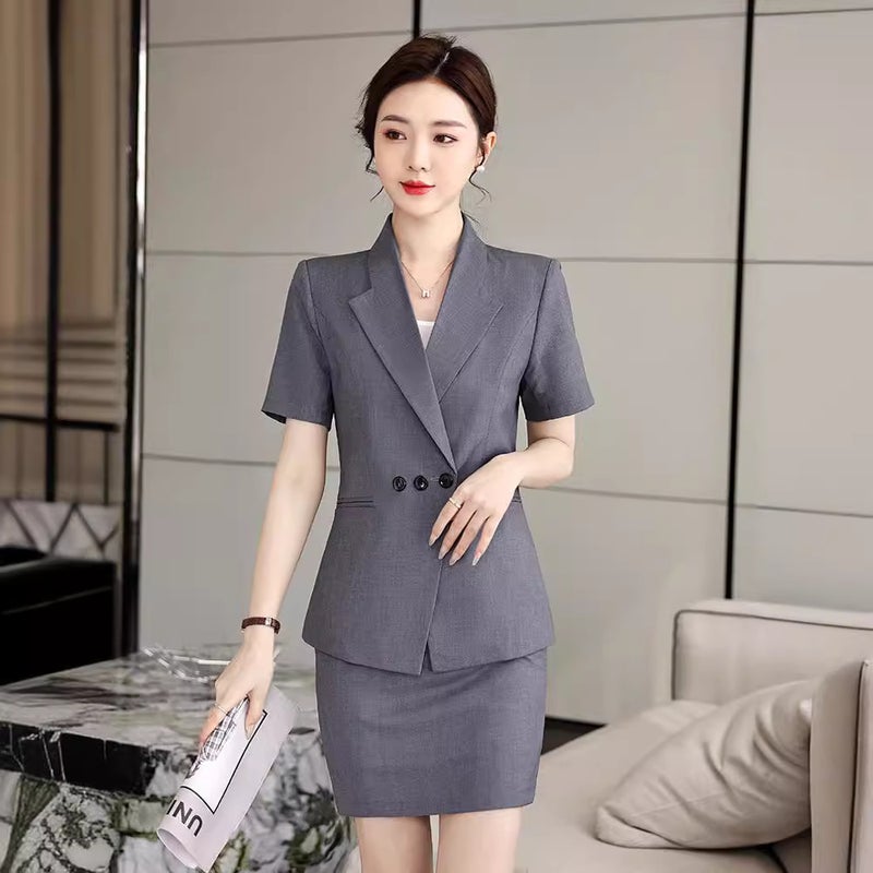 Blue Short-Sleeved Suit Suit Women'S Office Clerk Work Clothes Women'S 2024 Slim-Fit Business Dress - Image 2