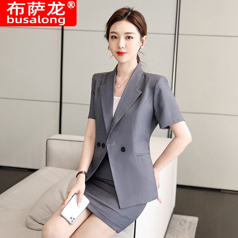 Blue Short-Sleeved Suit Suit Women'S Office Clerk Work Clothes Women'S 2024 Slim-Fit Business Dress - Image 5