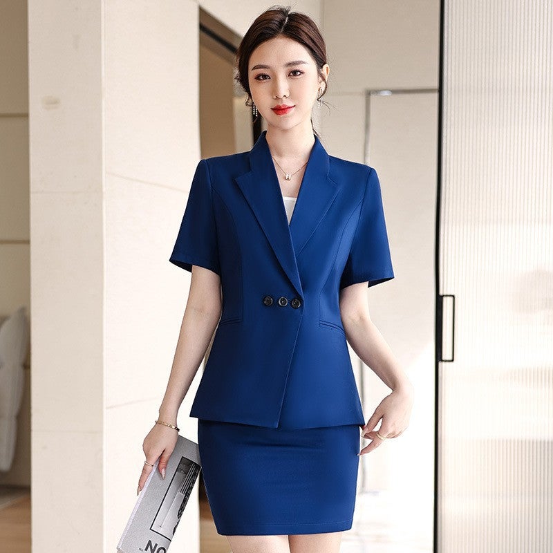 Blue Short-Sleeved Suit Suit Women'S Office Clerk Work Clothes Women'S 2024 Slim-Fit Business Dress - Image 3