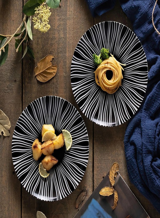AYFDISHS Black and White Striped Ceramic Plates Set of 6-10 Inch Zebra Pattern Dinner Plates Set, Minimalist Porcelain Dish Set, Microwave, Oven & Dishwasher Safe - Image 4