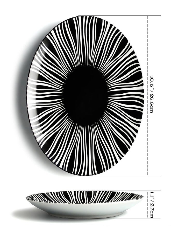 AYFDISHS Black and White Striped Ceramic Plates Set of 6-10 Inch Zebra Pattern Dinner Plates Set, Minimalist Porcelain Dish Set, Microwave, Oven & Dishwasher Safe - Image 2