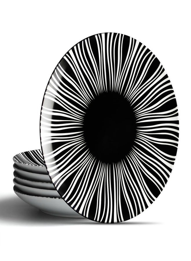 AYFDISHS Black and White Striped Ceramic Plates Set of 6-10 Inch Zebra Pattern Dinner Plates Set, Minimalist Porcelain Dish Set, Microwave, Oven & Dishwasher Safe - Image 1
