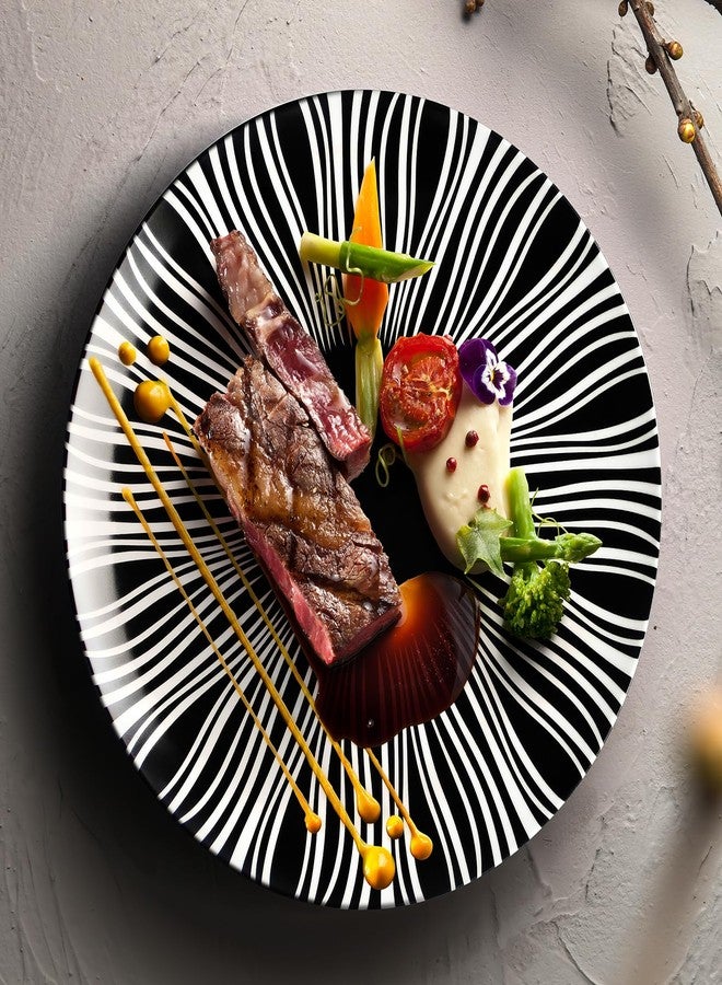 AYFDISHS Black and White Striped Ceramic Plates Set of 6-10 Inch Zebra Pattern Dinner Plates Set, Minimalist Porcelain Dish Set, Microwave, Oven & Dishwasher Safe - Image 3