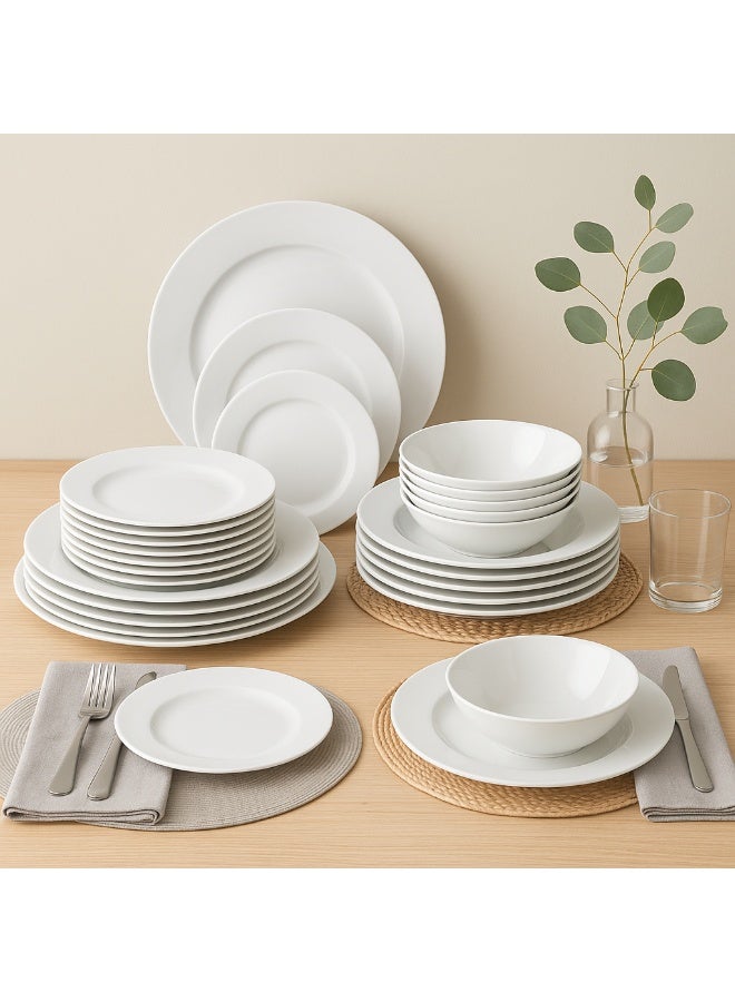 دانيا طقم سفرة أبيض فاخر بون شاينا المكون من 30 قطعة، الذي يجمع بين التصميم العصري والجودة العالية - Image 1