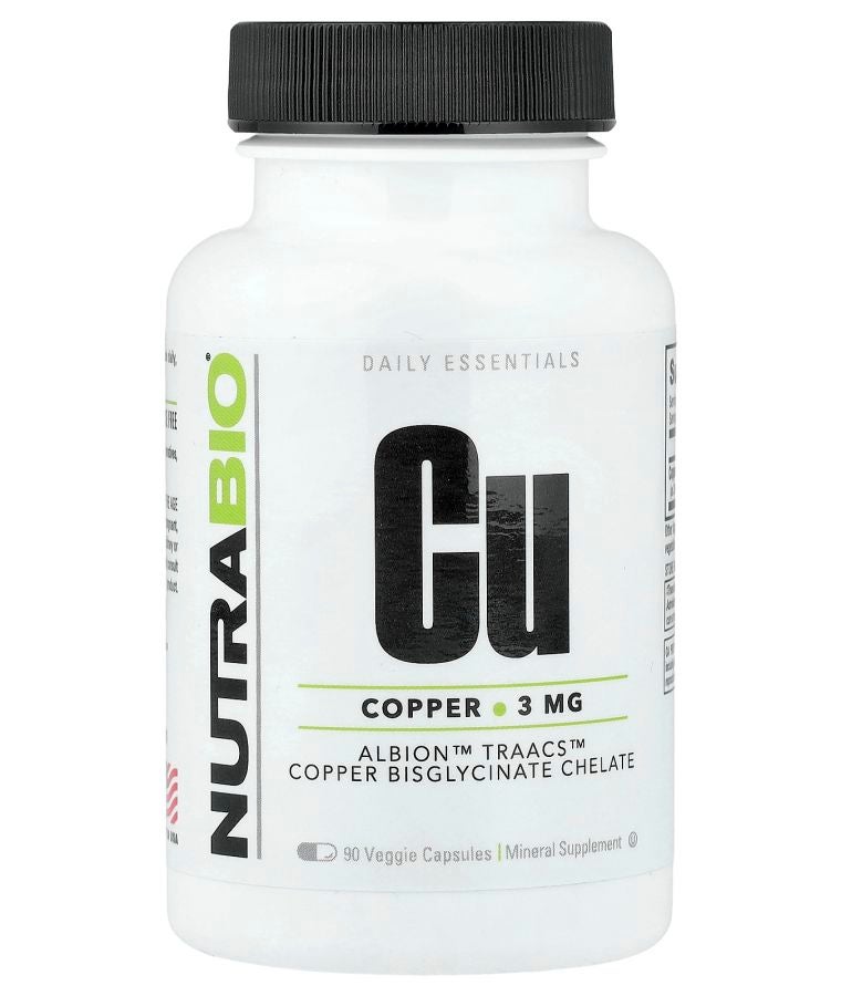 NutraBio Copper 3 mg 90 Veggie Capsules