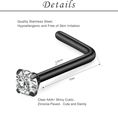 TOKRING 20G Black Nose Rings Hoops Studs Surgical Steel Piercing jewelry for Women Men - Image 4