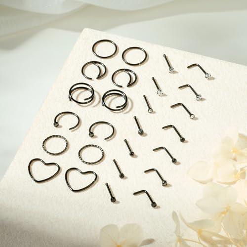 TOKRING 20G Black Nose Rings Hoops Studs Surgical Steel Piercing jewelry for Women Men - Image 2