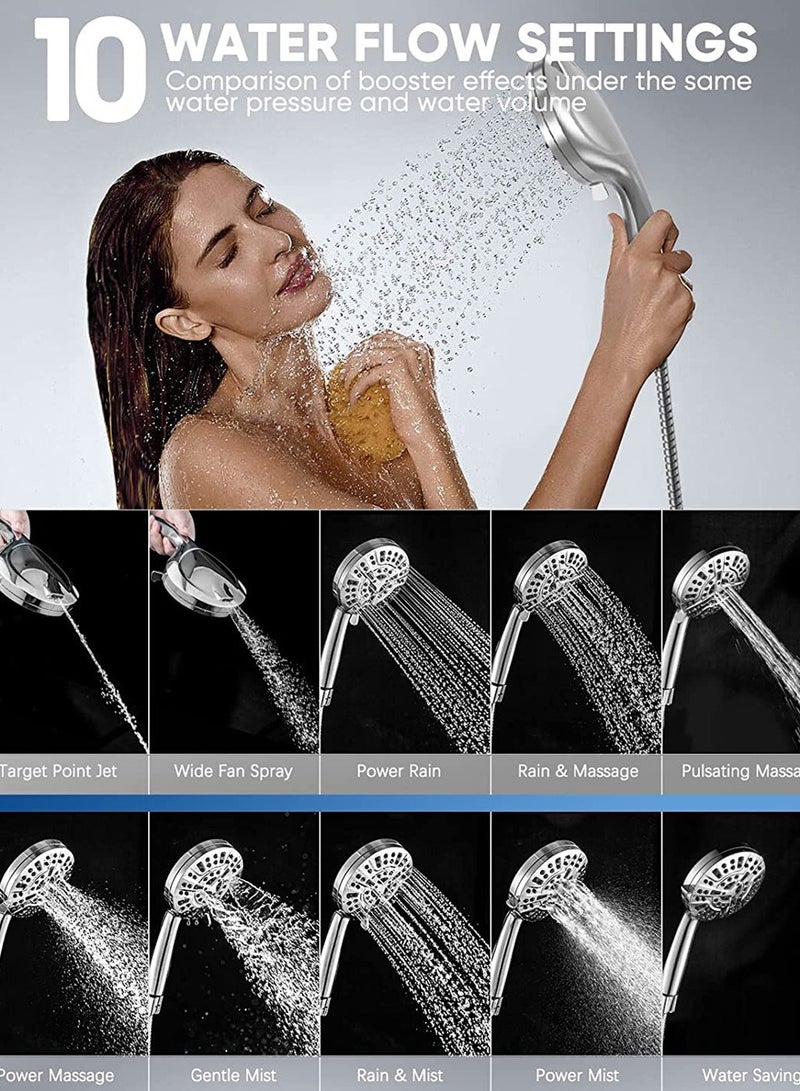 رأس دش محمول مزود بفلتر طلاء كهربائي مع 10 مستويات لضبط رذاذ الماء، رأس دش محمول للتدليك المائي وتنظيف أحواض الاستحمام والحمامات والزوايا والبلاط والحيوانات الأليفة. - Image 3