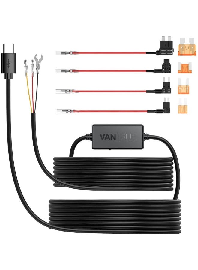 Vantrue USB Type C 12V 24V to 5V Hard Wire Dash Cam Kit with Extra Circuit Fuses, Low Voltage Protection for N4, N5, N4 Pro, N2 Pro (2023), E1, E1 Lite, E2, E3, N2S - Image 1