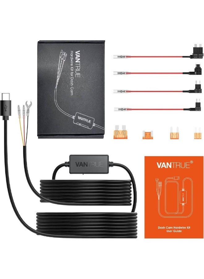 Vantrue USB Type C 12V 24V to 5V Hard Wire Dash Cam Kit with Extra Circuit Fuses, Low Voltage Protection for N4, N5, N4 Pro, N2 Pro (2023), E1, E1 Lite, E2, E3, N2S - Image 2