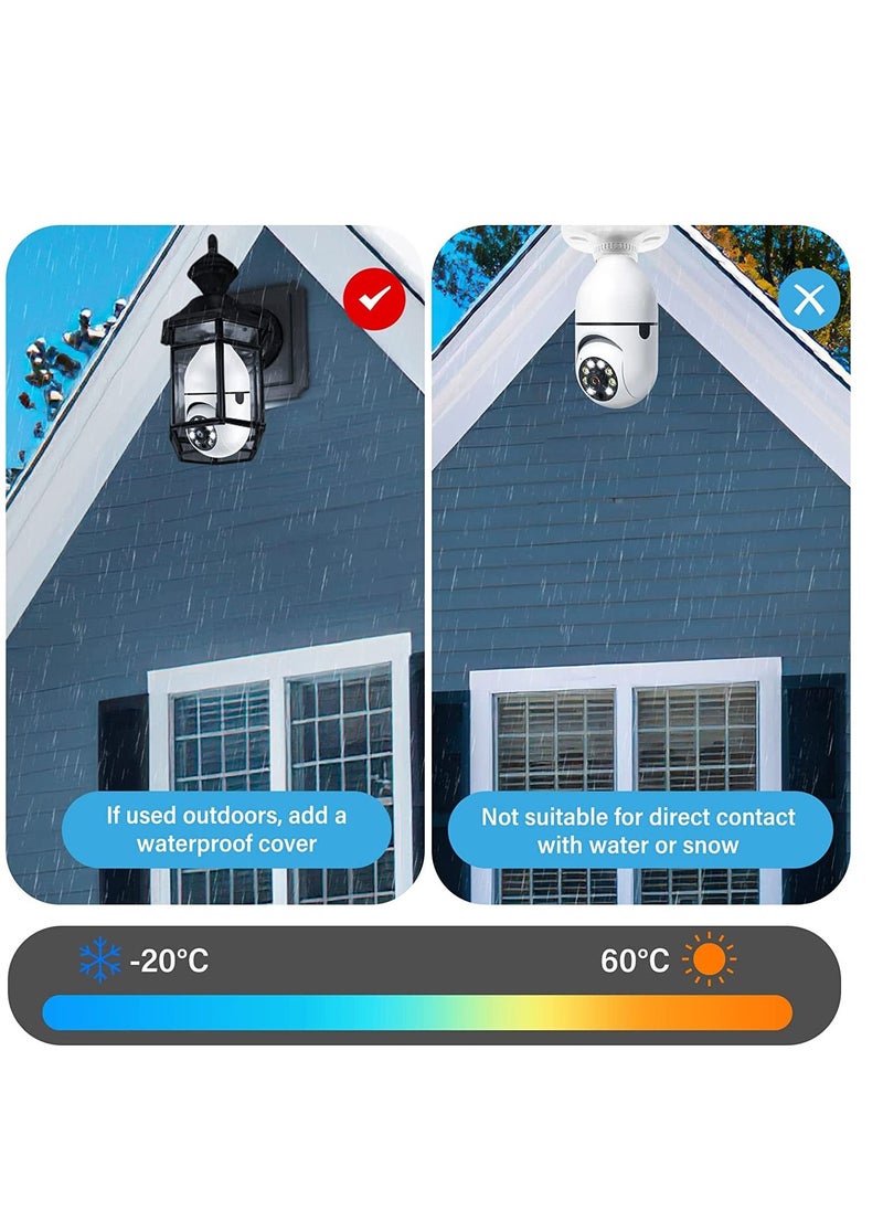Light Bulb Security Camera, E27 Wireless WiFi Outdoor Security Camera, 1080P 2.4GHz WiFi Smart Home Surveillance Cam 355 Degree with Two-Way Audio, Night Vision, Motion Detection, Work with Alexa