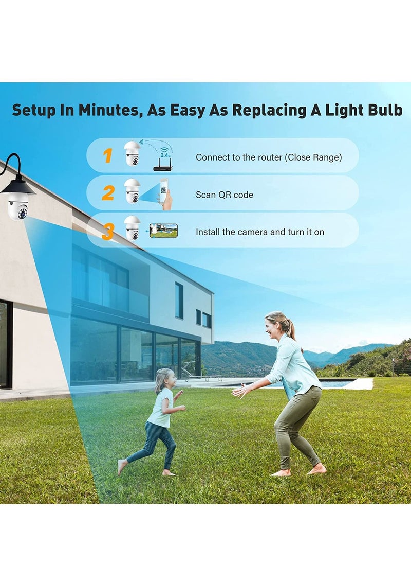 Generic Light Bulb Security Camera, E27 Wireless WiFi Outdoor Security Camera, 1080P 2.4GHz WiFi Smart Home Surveillance Cam 355 Degree with Two-Way Audio, Night Vision, Motion Detection, Work with Alexa  - Image 2